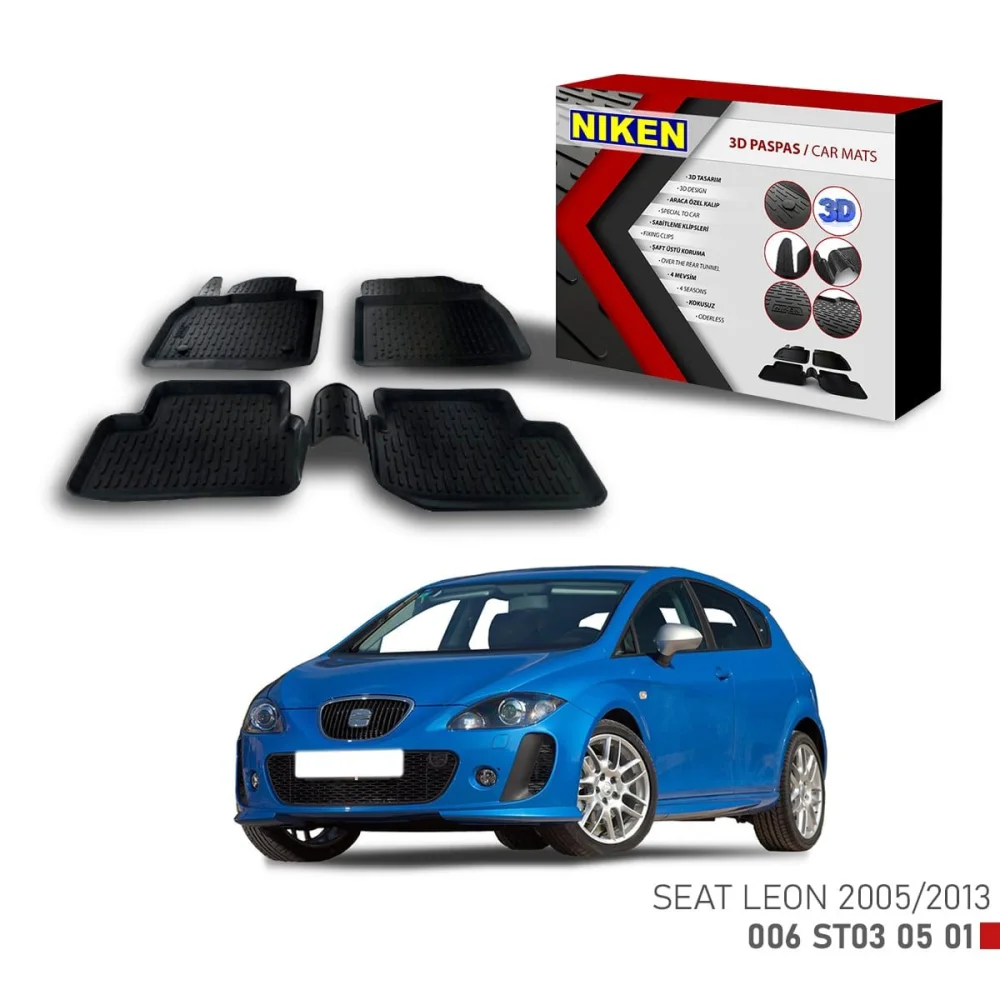 Seat Leon 2005-2013 için Uyumlu 3D Paspas