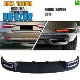S-Dizayn Skoda SuperB Arka Tampon Koruma Difüzör Egzozlu OEM Stil 2016-2023 A+ Kalite						                &bull; Arka Dif&uuml;z&ouml;r aracınıza şık ve sporti