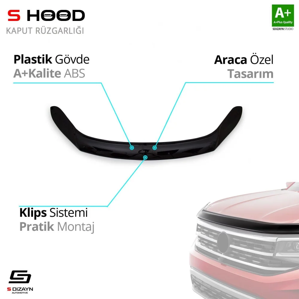 Drs Tuning Uyumlu Tiguan ABS Plastik Kaput Rüzgarlığı 2008-2015 A+Kalite Parça