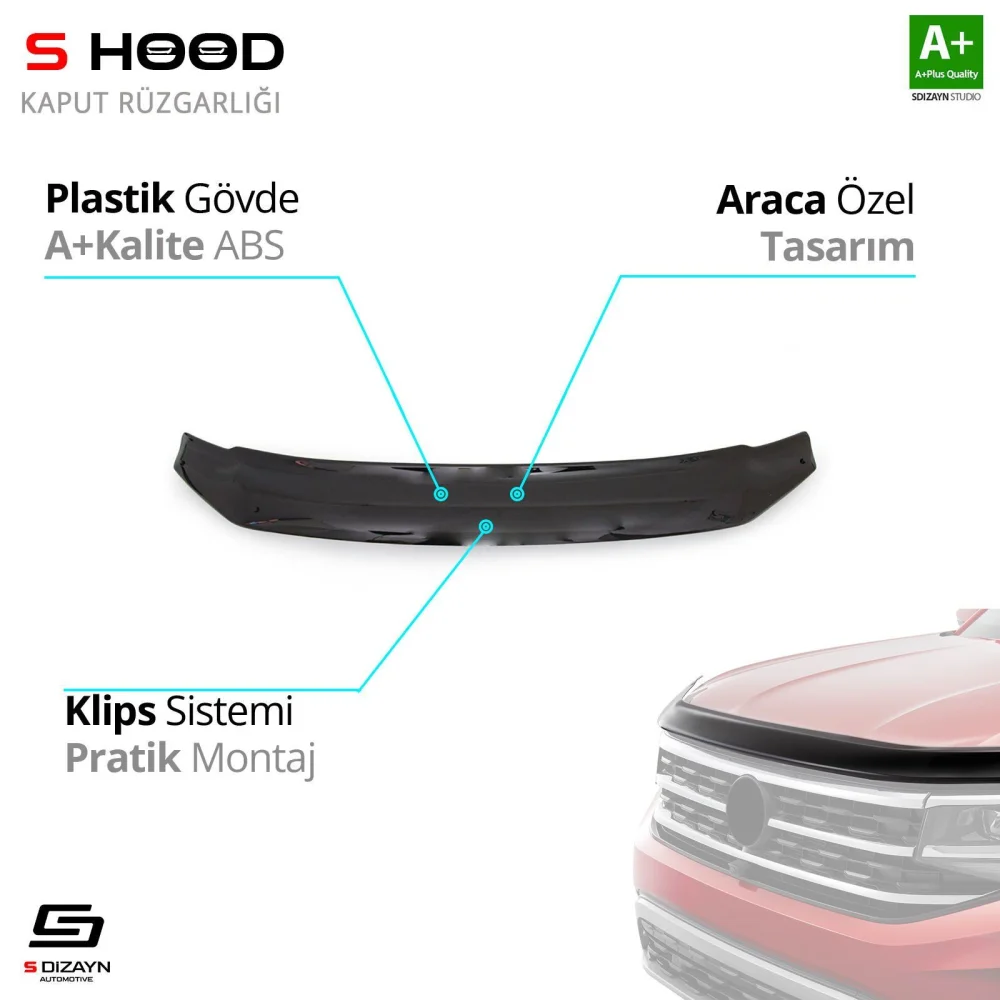 Drs Tuning Uyumlu Amarok ABS Plastik Kaput Rüzgarlığı 2010 Üzeri A+Kalite Parça