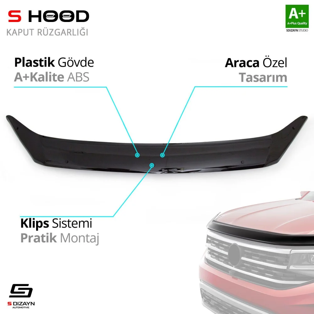 S-Dizayn Ford Uyumlu Custom ABS Plastik Kaput Rüzgarlığı 2012-2017 A+Kalite Parça