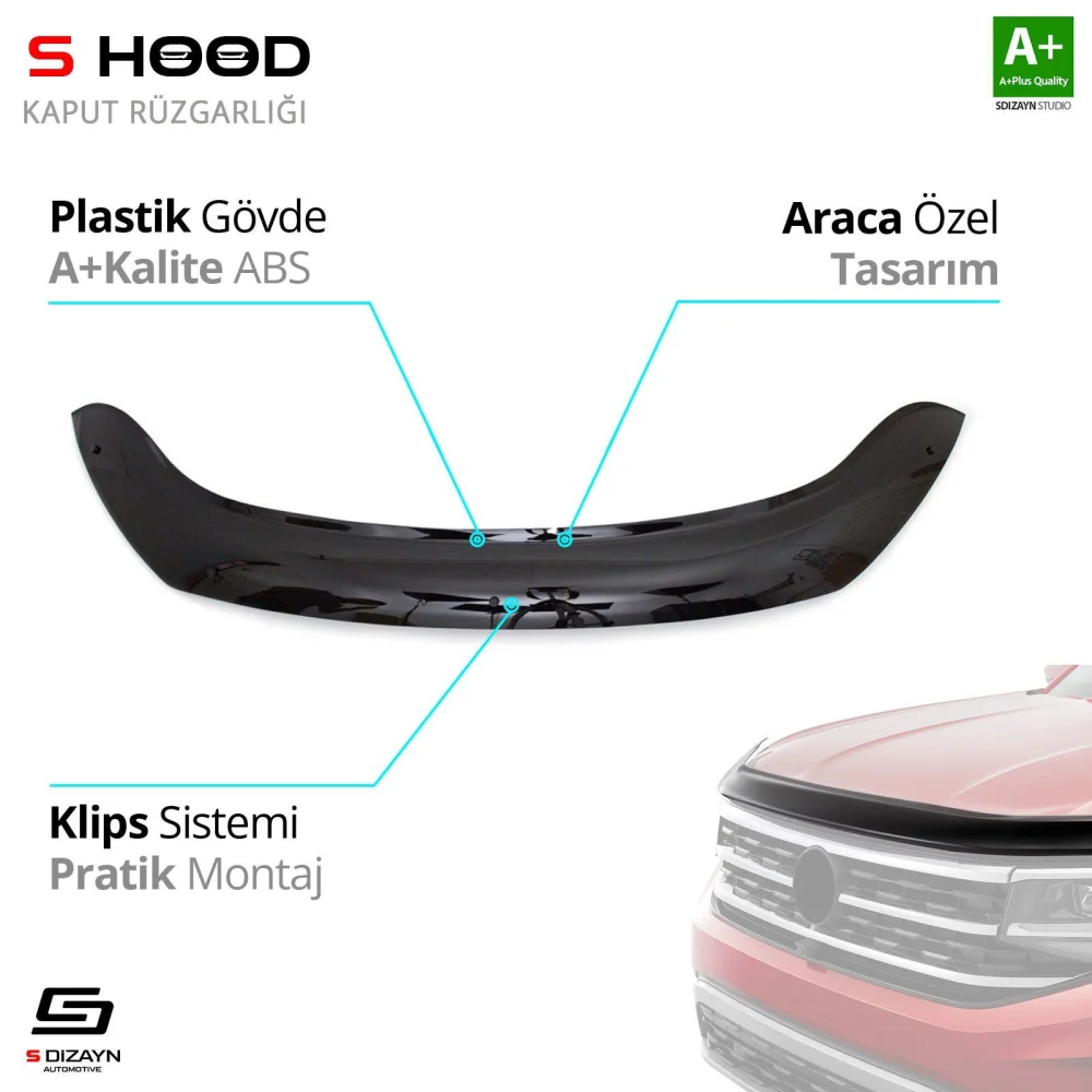 Dacia Uyumlu Dokker ABS Plastik Kaput Rüzgarlığı 2012 Üzeri A+Kalite Parça