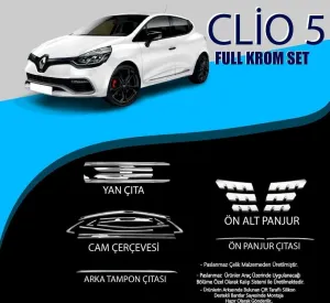 Renault Clio Uyumlu 5 Krom Set (Cam Çerçeve.-Yan Kapı Çıt.-Ön Alt Panjur-Arka Tamp Clio 5 (2019+)on Çıt.-Ön Panjur Çıt.) ParçaDRS Tuning kalitesiyle tanışın! Öz