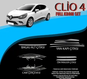 Renault Clio Uyumlu 4 Cam Çerçevesi-Yan Kapı Çıtası-Ön Panjur Çıtası-Bagaj Alt Çıtası Krom Set Parça Clio 4 (2012-2019)DRS Tuning kalitesiyle tanışın! Özel olar