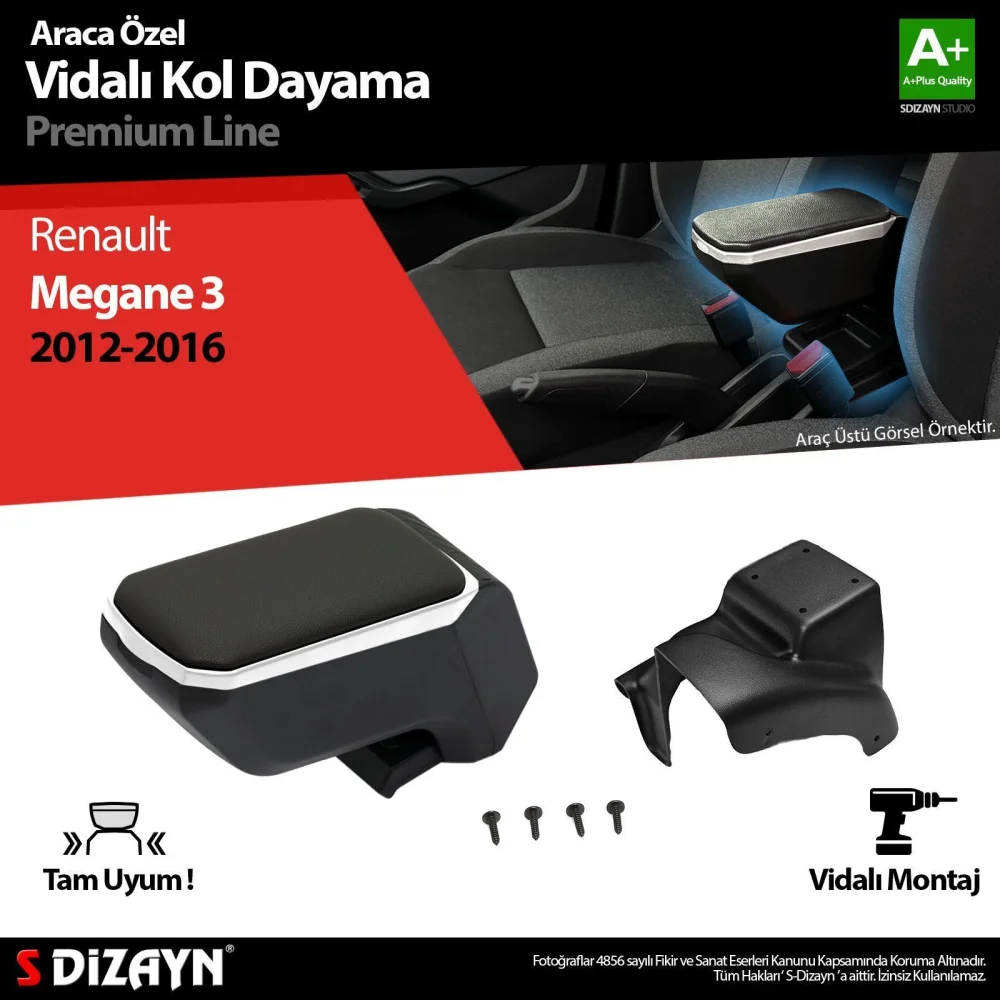 Drs Tuning Renault Megane 3 ABS Vidalı Kol Dayama Kolçak Gri 2012-2016 A+Kalite