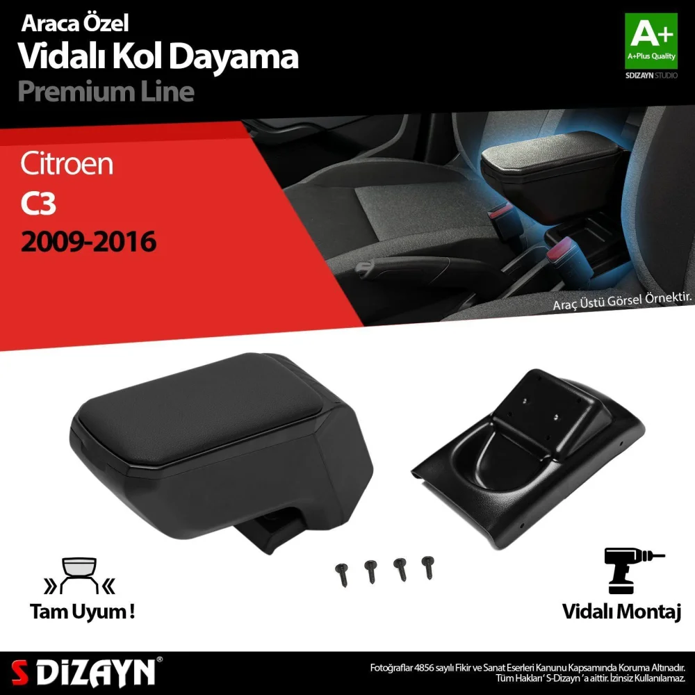 Drs Tuning Citroen C3 Kol Dayama Kolçak ABS Vidalı Siyah 2009-2016 A+Kalite