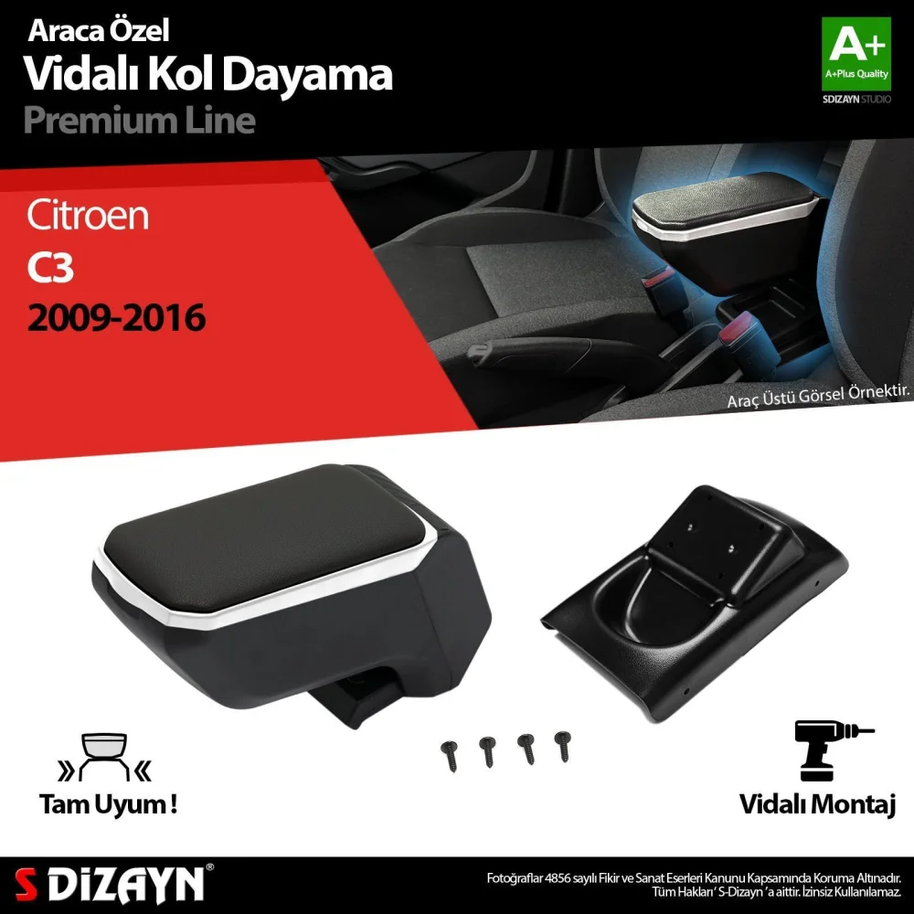 Drs Tuning Citroen C3 Kol Dayama Kolçak ABS Vidalı Gri 2009-2016 A+Kalite