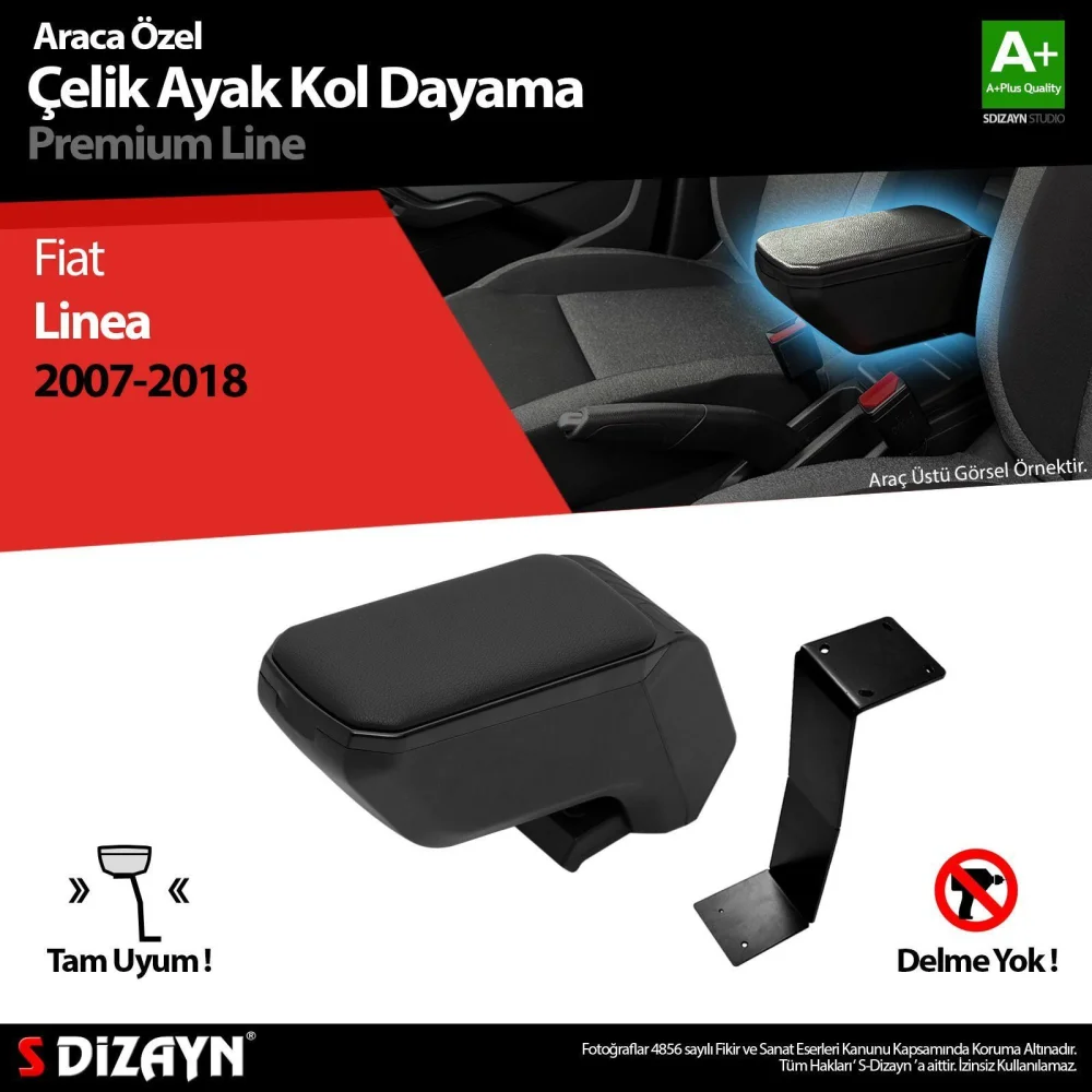 Drs Tuning Fiat Linea Kol Dayama Kolçak Çelik Ayaklı ABS Siyah 2007-2018 A+Kalite
