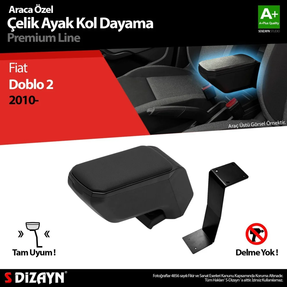 Drs Tuning Fiat Doblo Kol Dayama Kolçak Çelik Ayaklı ABS Siyah 2010 Üzeri A+Kalite