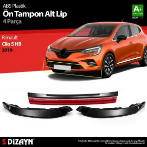 Renault Clio 2019-2023 (BJA) uyumlu 5 Hatchback ABS Plastik Ön Tampon Alt Lip Kırmızı Ekli 4 Parça. 2019 Üzeri A+Kalite Parça modelleri DRS Tuning'de. Kaliteli