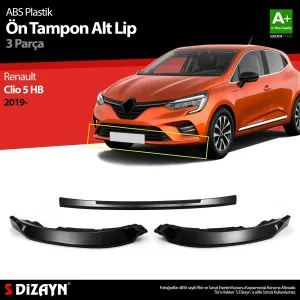 Renault Clio 2019-2023 (BJA) uyumlu 5 Hatchback ABS Plastik Ön Tampon Alt Lip 3 Parça. 2019 Üzeri A+Kalite Parça modelleri DRS Tuning'de. Kaliteli malzeme,