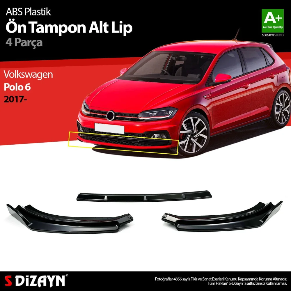 Drs Tuning Polo Uyumlu 6 ABS Plastik Ön Tampon Alt Lip 3 Parça. 2017 Üzeri A+Kalite Parça