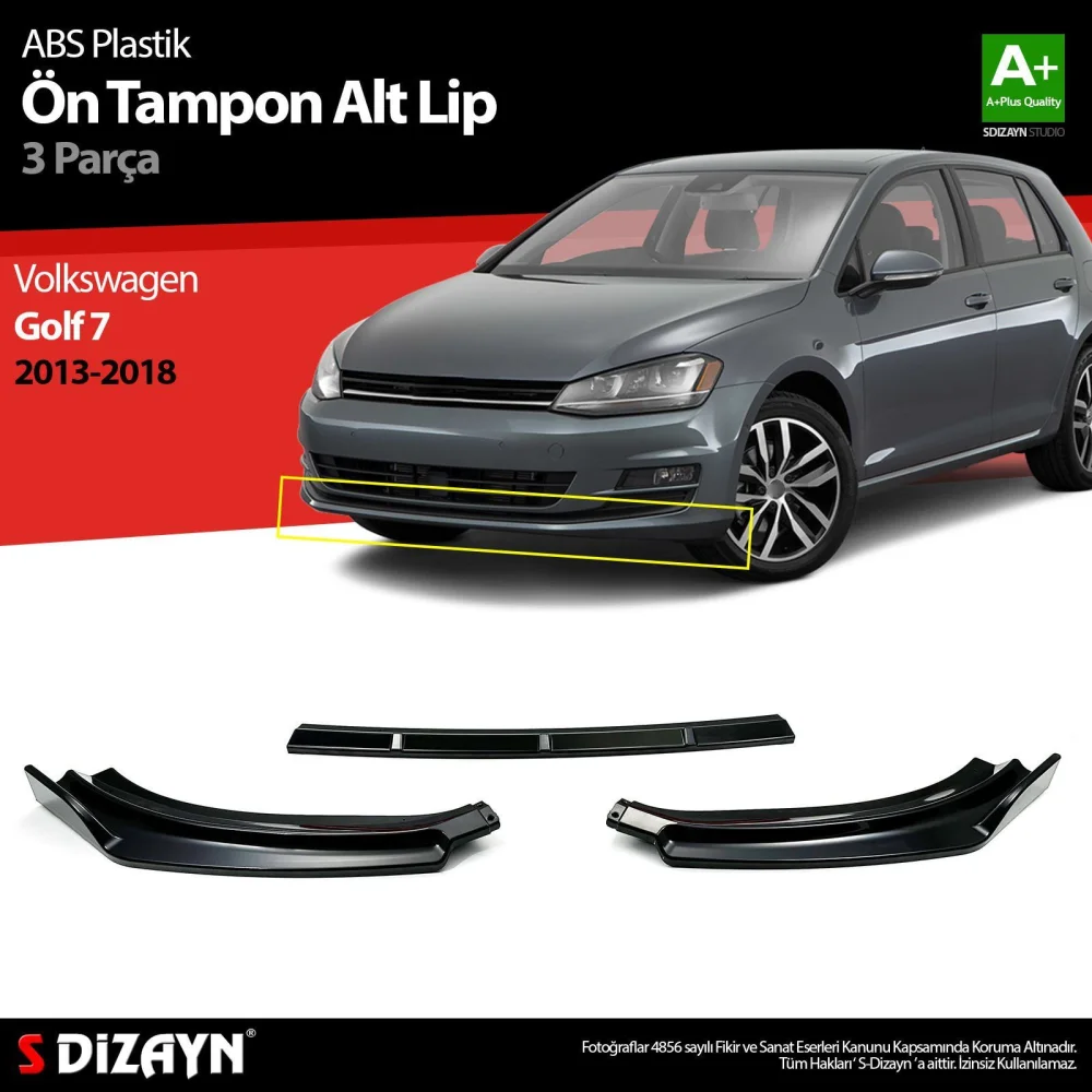 Drs Tuning Golf Uyumlu 7 ABS Plastik Ön Tampon Alt Lip 3 Parça. 2013-2018 A+Kalite Parça