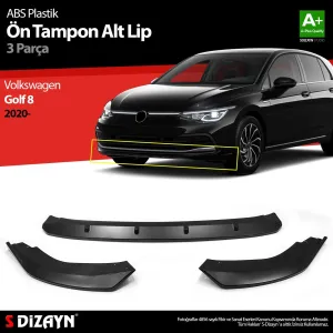 Volkswagen Golf 2019-Günümüz (Mk8) uyumlu 8 ABS Plastik Ön Tampon Alt Lip 3 Parça. 2020 Üzeri A+Kalite Parça modelleri DRS Tuning'de. Kaliteli malzeme, hızlı
