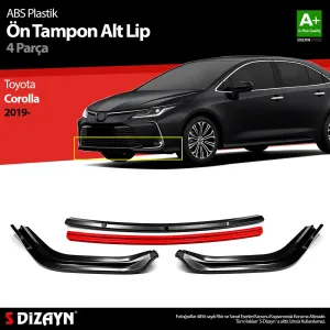 Toyota Corolla 2018-Günümüz (E210) uyumlu ABS Plastik Ön Tampon Alt Lip Kırmızı Ekli 4 Parça. 2019 Üzeri A+Kalite Parça modelleri DRS Tuning'de. Kaliteli