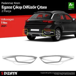 S-Dizayn VW T-Roc Makyajlı Krom Egzoz Görünümü Difüzör 2 Prç. 2021 ÜzeriAraca &Ouml;zel Krom Aksesuar&Uuml;r&uuml;n &Ouml;zellikleri:Krom &uuml;r&uuml;nler ara&