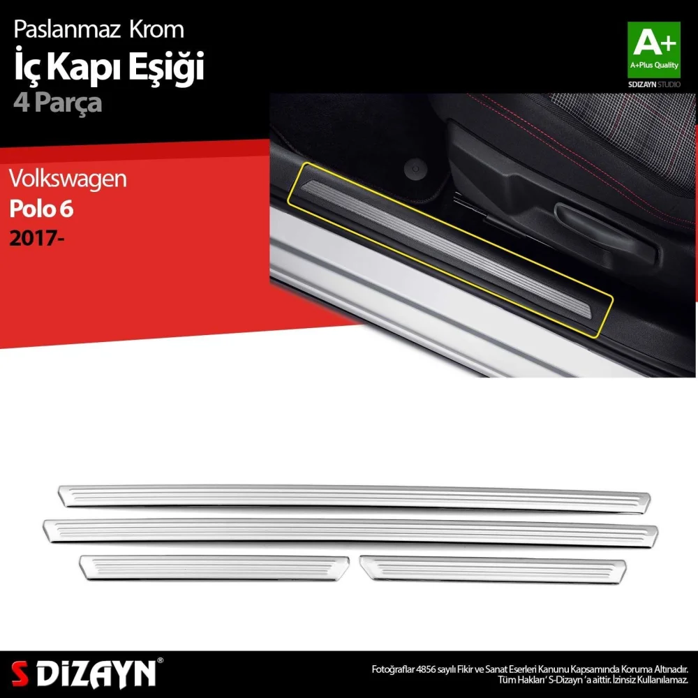 Drs Tuning VW Polo 6 HB Krom İç Kapı Eşiği 4 Prç. 2017-2021