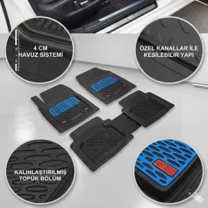 Drs Tuning Audi Uyumlu A1 Havuzlu Universal Paspas Krom Mavi Parça - Görsel 3