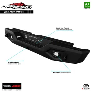 S-Dizayn SDX 4WD Off Road Ford Ranger 3 Çelik Arka Tampon V1 Ledli 2012-2022						                S-Dizayn Automotive &Uuml;retimi Olan - SDX 4WD Serisi 4x4 Off