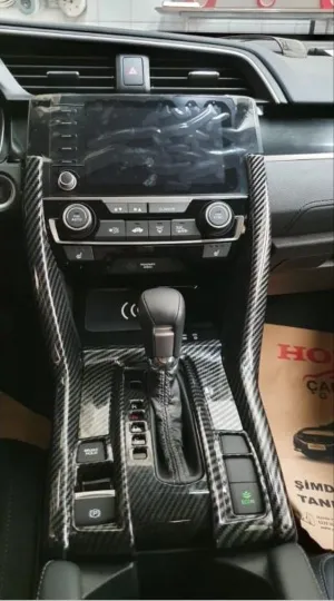 Honda Civic Uyumlu Fc5 2016-2020 Vites Konsol Kaplama Full Set-Karbon thumb 2
