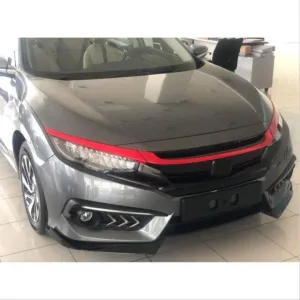Drs Tuning Honda Civic Uyumlu Fc5 2016-2020 Ön Panjur Kas Kaplama Kırmızı - Görsel 2