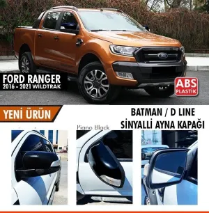 Ranger Uyumlu T6 Batman Yarasa Ayna Kapağı Sinyalli Piano Black / 2016-2021