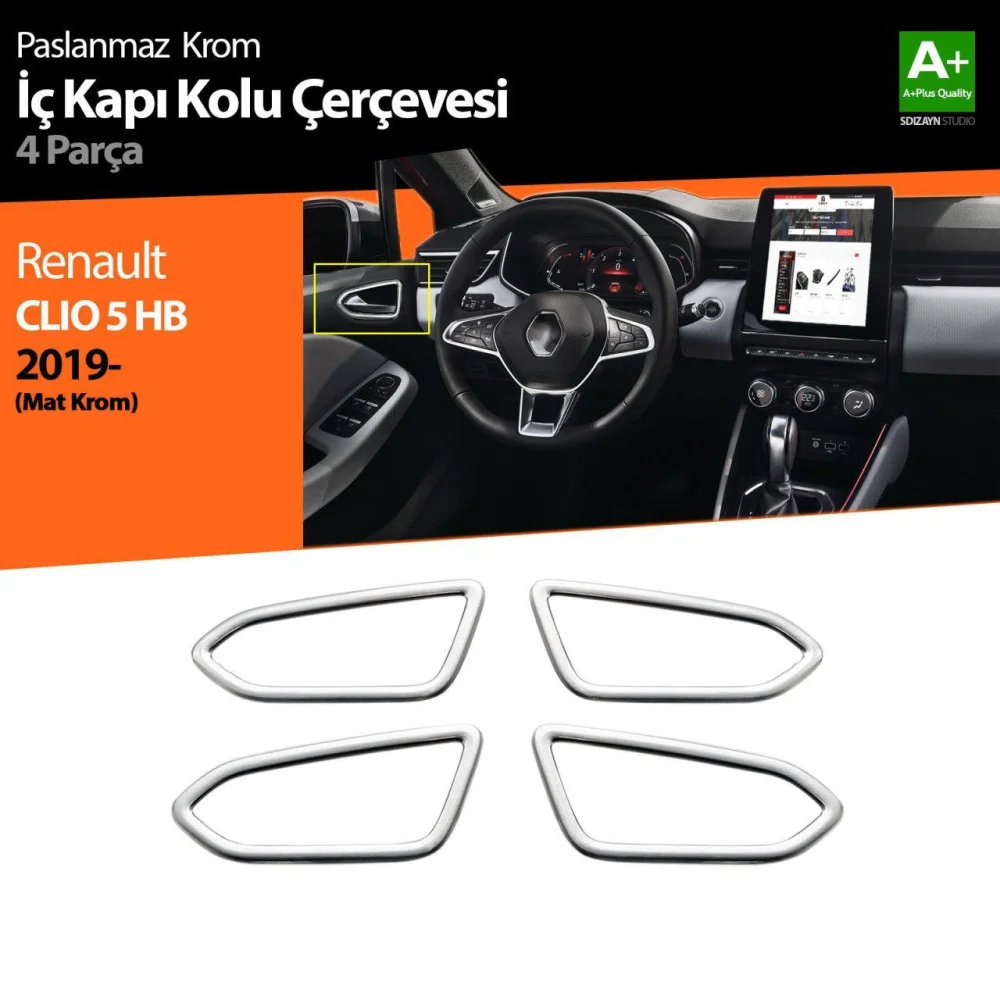 Drs Tuning Renault Clio 5 Krom İç Kapı Kolu Çerçevesi 4 Prç. 2019-2026 (Mat Krom)