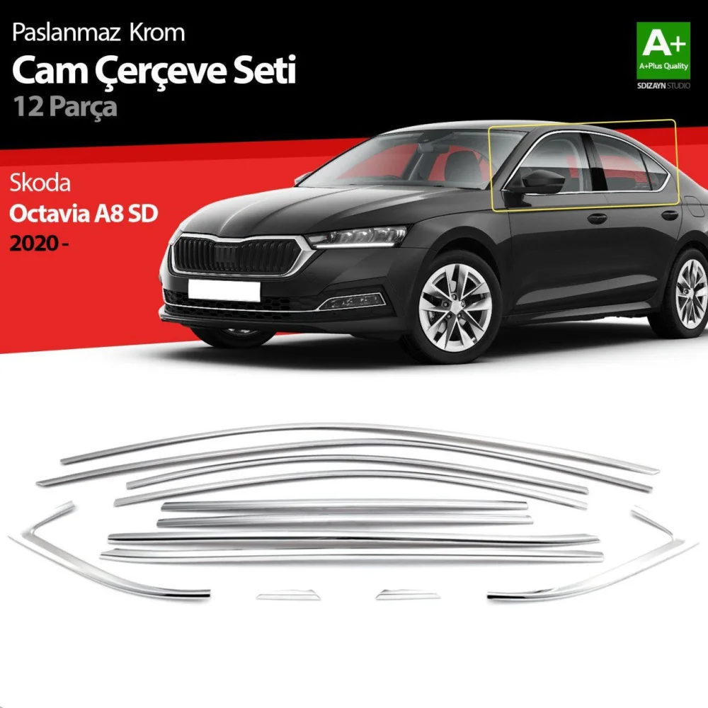 Drs Tuning Skoda Octavia A8 Sedan Krom Cam Çerçevesi 12 Prç. 2020 Üzeri A+ Kalite