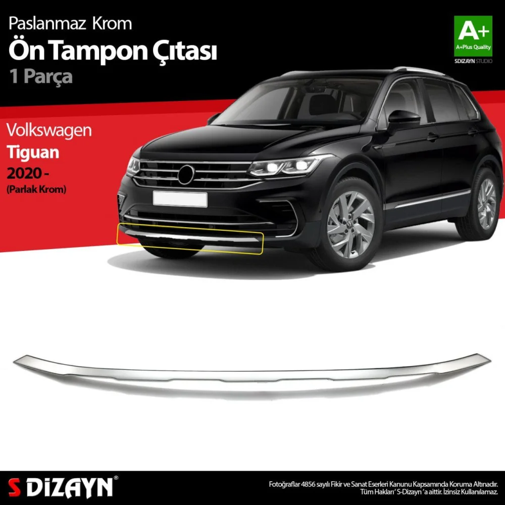Drs Tuning VW Tiguan Krom Ön Tampon Çıtası 2020-2024 (Parlak Krom)