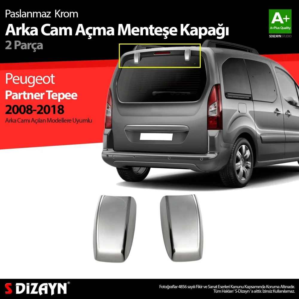 Drs Tuning Peugeot Partner Tepee Krom Arka Cam Açma Menteşe Kapağı 2 Prç 2008-2018