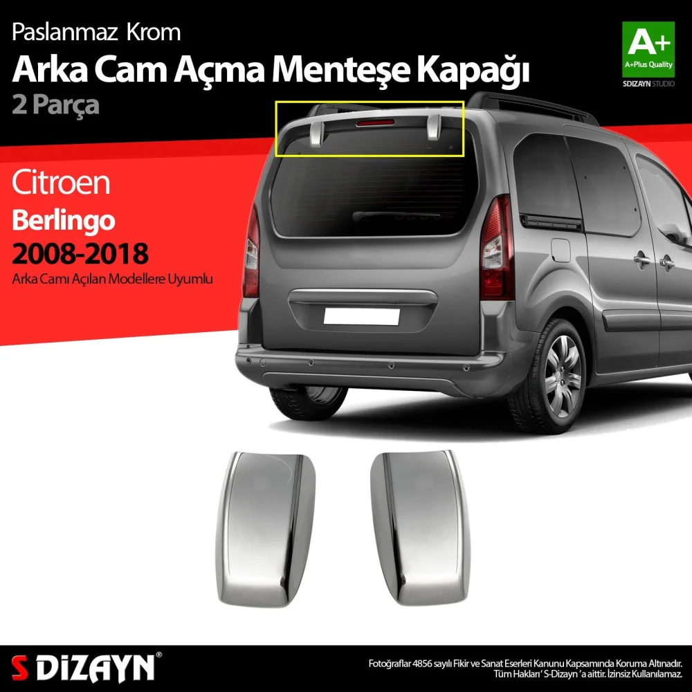 Drs Tuning Citroen Berlingo Krom Arka Cam Açma Menteşe Kapağı 2 Prç 2008-2018