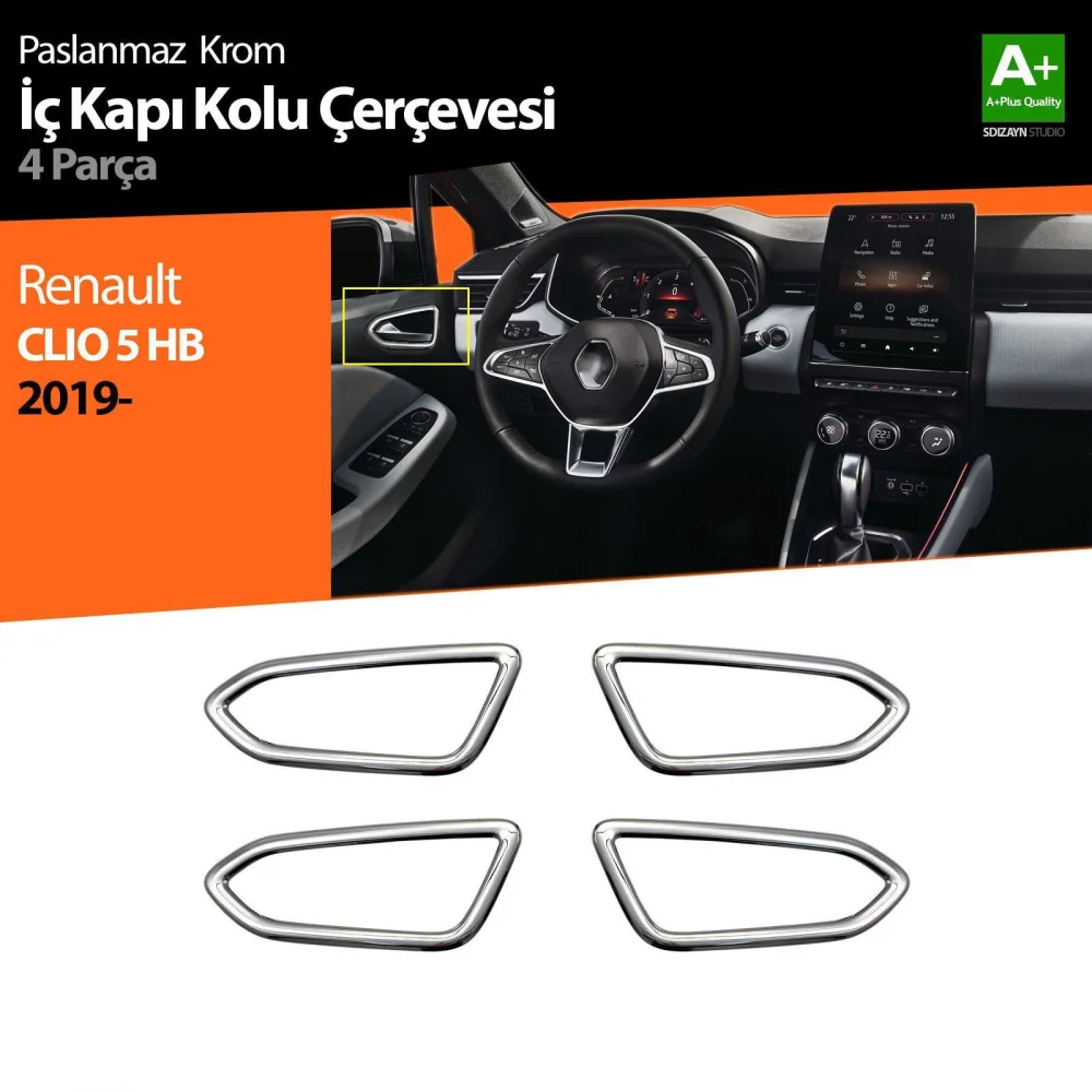 Drs Tuning Renault Clio 5 Krom İç Kapı Kolu Çerçevesi 4 Prç. 2019-2026