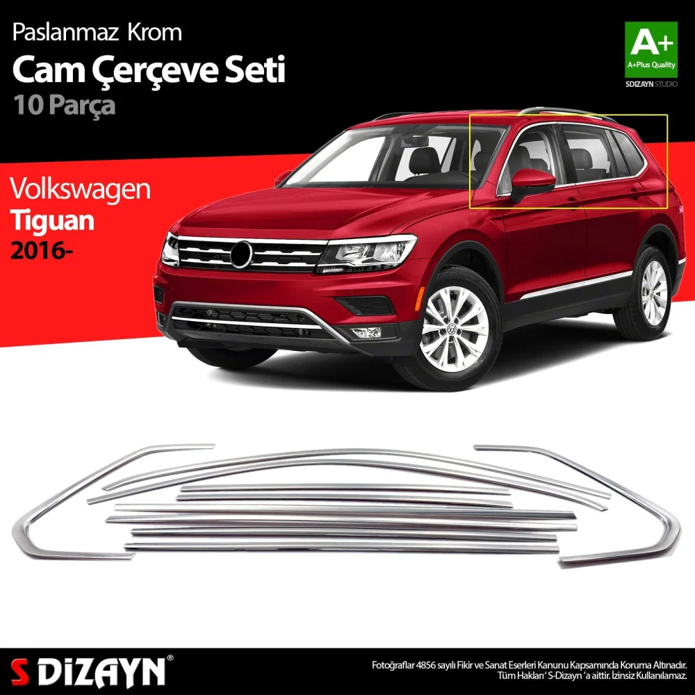 Drs Tuning VW Tiguan Krom Cam Çerçevesi 10 Prç. 2016-2024 A+ Kalite