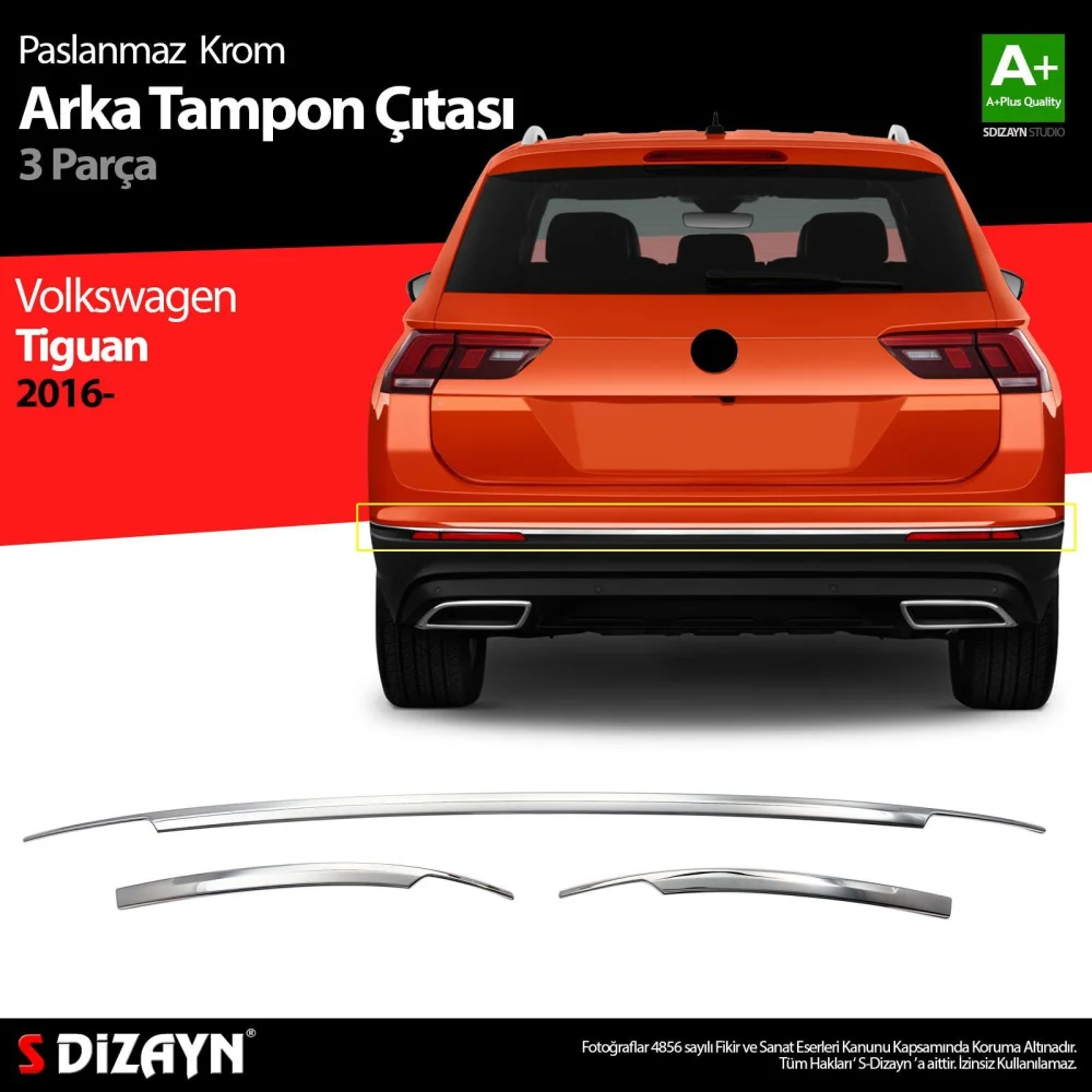 Drs Tuning VW Tiguan Krom Arka Tampon Alt Çıtası 3 Prç. 2016-2020