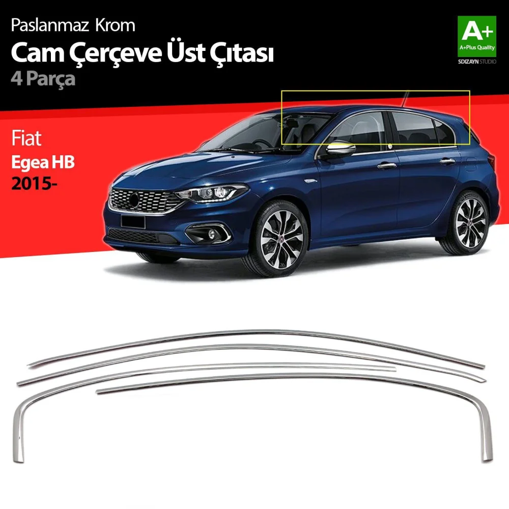 Drs Tuning Fiat Egea HB Krom Cam Üst Çıtası 4 Prç. 2015 Üzeri A+ Kalite