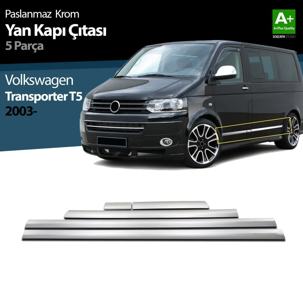 Volkswagen T5 Uyumlu Transporter Krom Yan Kapı Çıtası 5 Parça 2003-2010 (K.Ş)