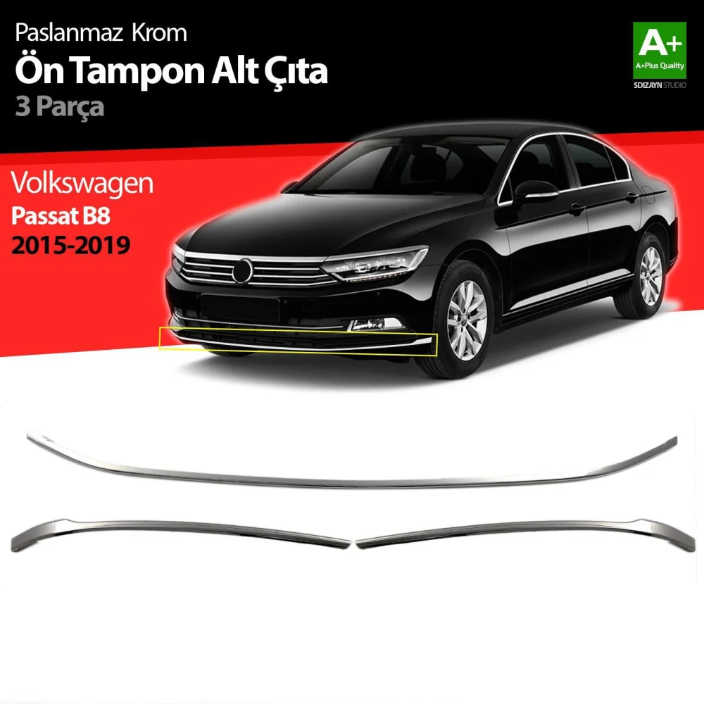 Drs Tuning VW Passat B8 Krom Ön Tampon Alt Çıtası 3 Parça 2015-2019