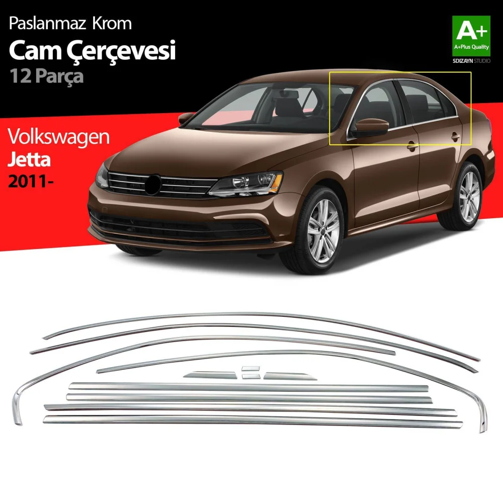 Drs Tuning VW Jetta Krom Cam Çerçeve Seti 12 Prç. 2011-2019 A+ Kalite