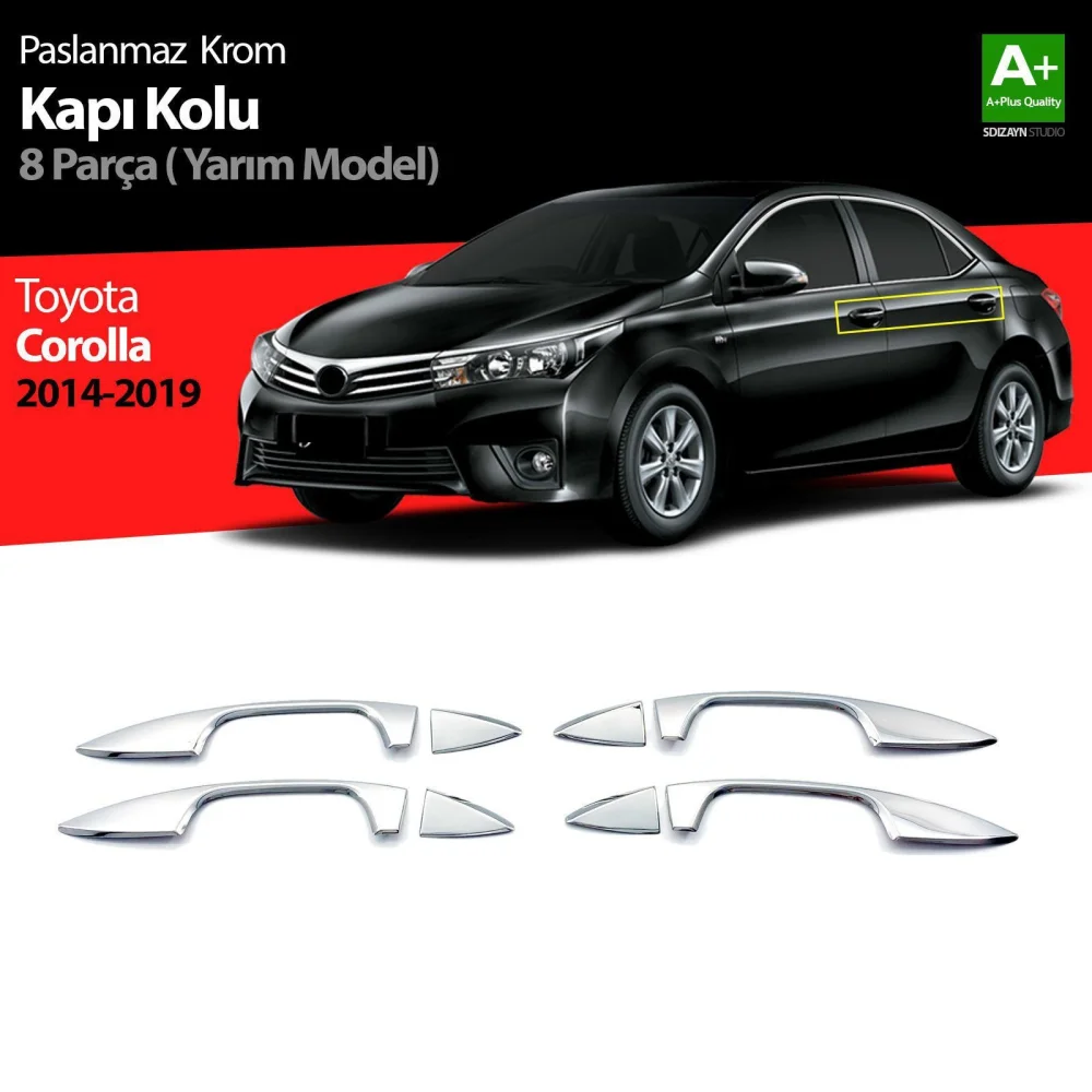 Drs Tuning Toyota Corolla Krom Kapı Kolu Yarım Model 8 Prç. 2013-2018