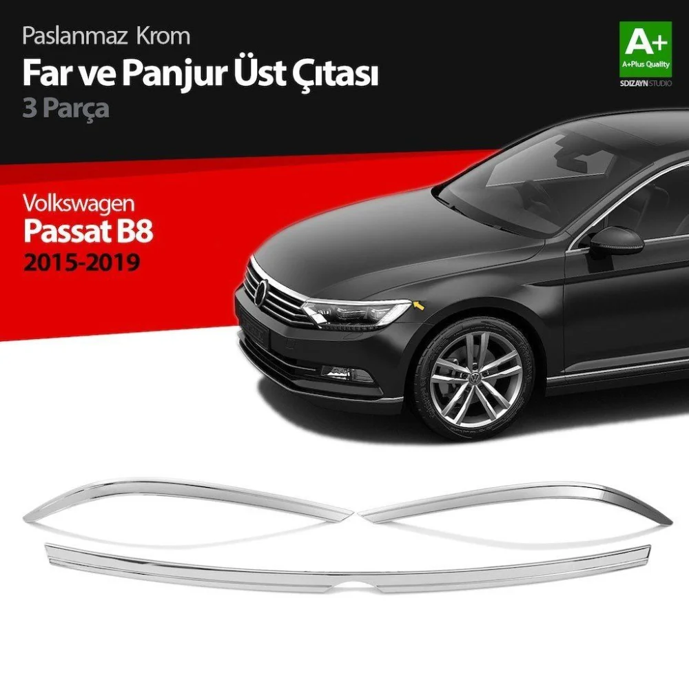 Drs Tuning VW Passat B8 Krom Far Üzeri Çıta Seti 3 Parça 2015-2019