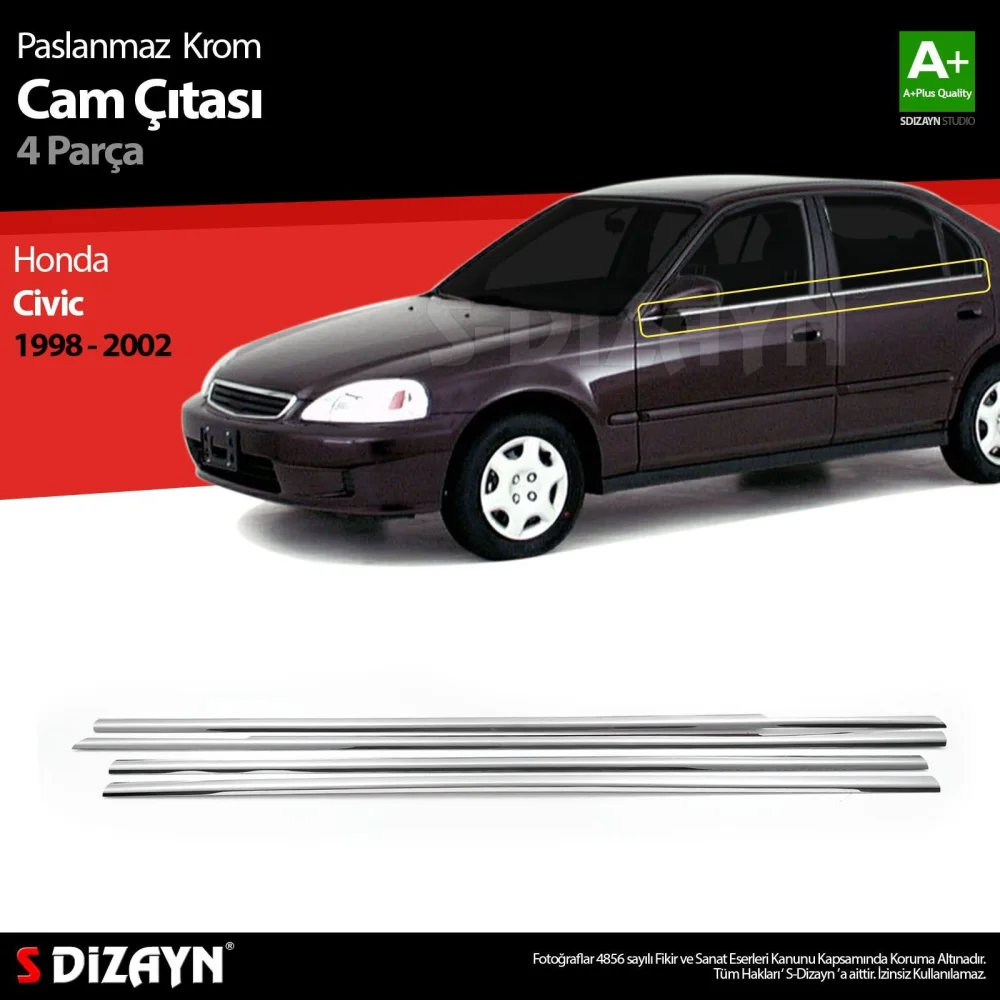 Drs Tuning Honda Civic Krom Cam Çıtası 4 Prç 1998-2002
