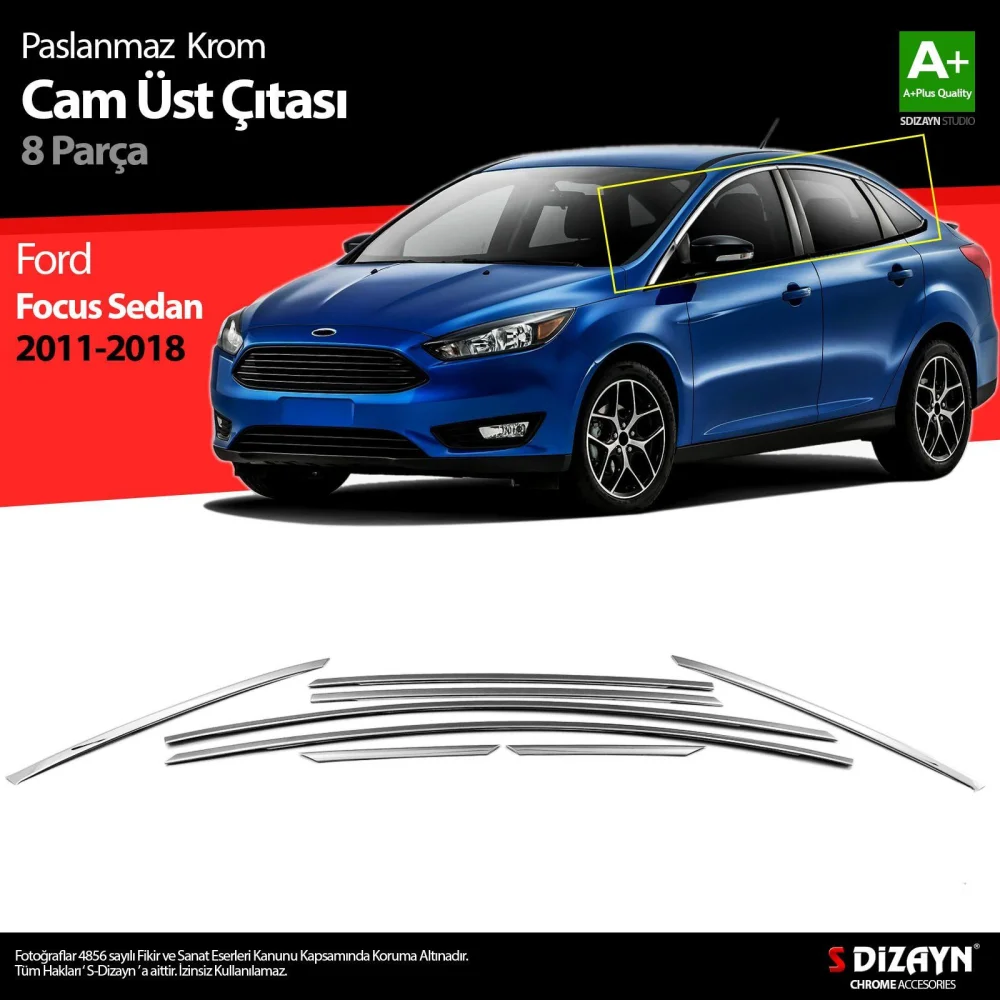 Drs Tuning Ford Focus 3 SD Krom Cam Üst Çıtası 8 Prç 2011-2018