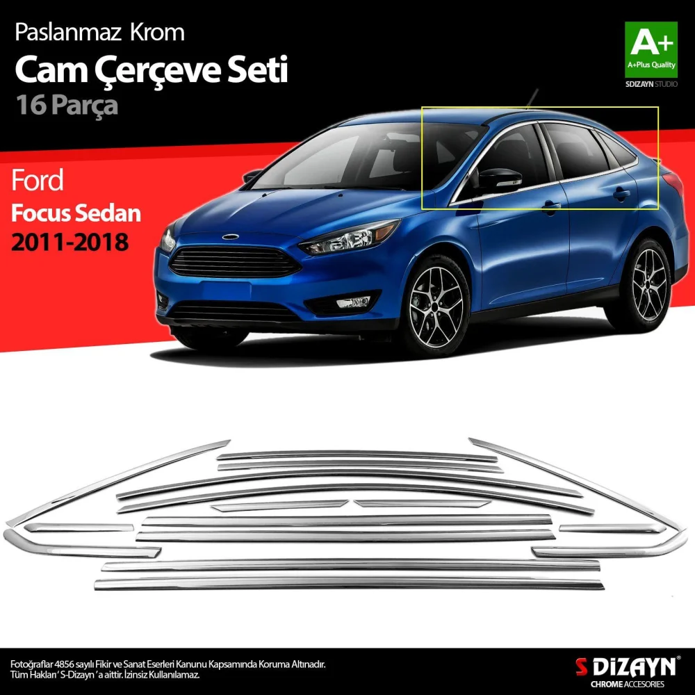 Drs Tuning Ford Focus 3 SD Krom Cam Çerçevesi 16 Prç 2011-2018 A+ Kalite