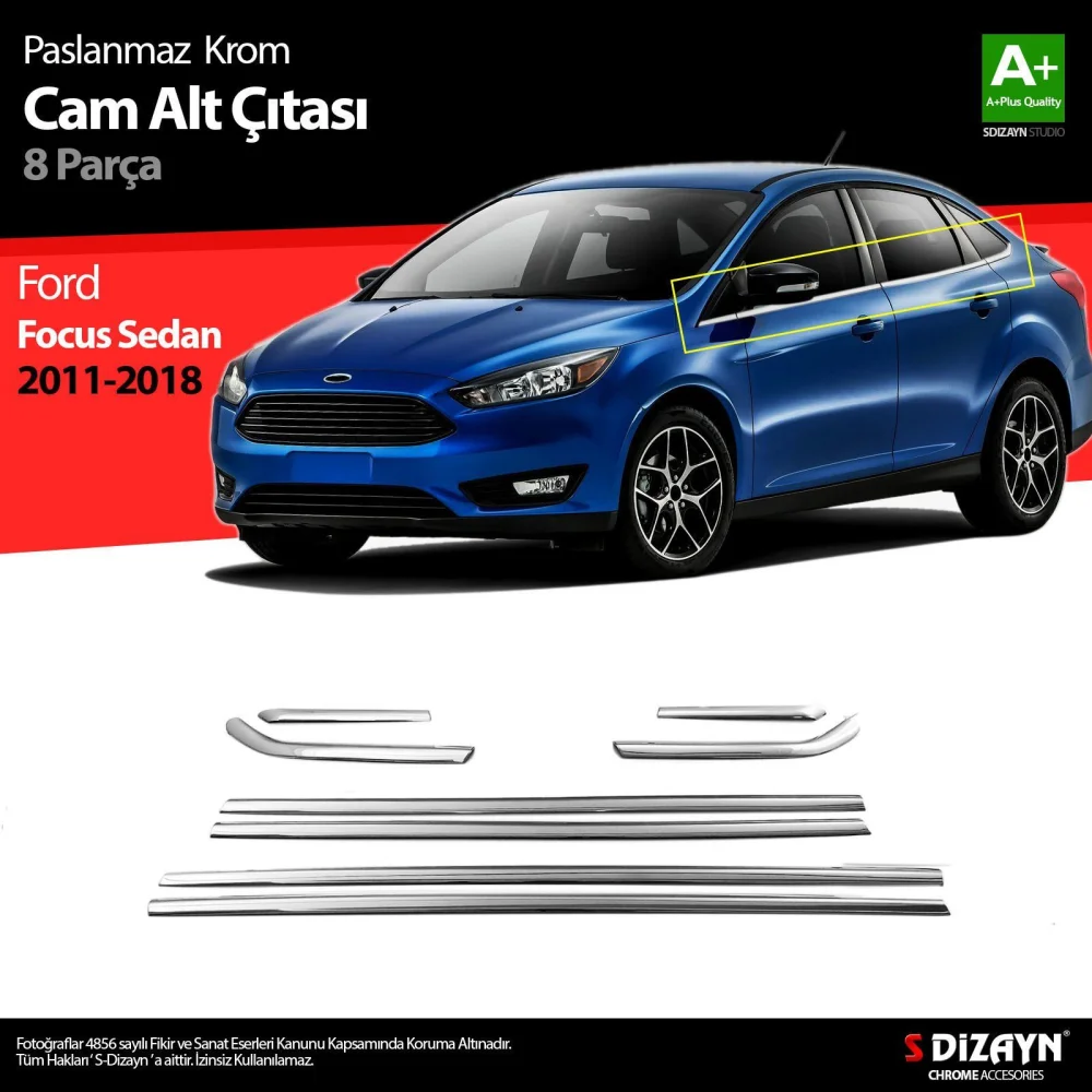 Drs Tuning Ford Focus 3 SD Krom Cam Çıtası 8 Prç 2011-2018
