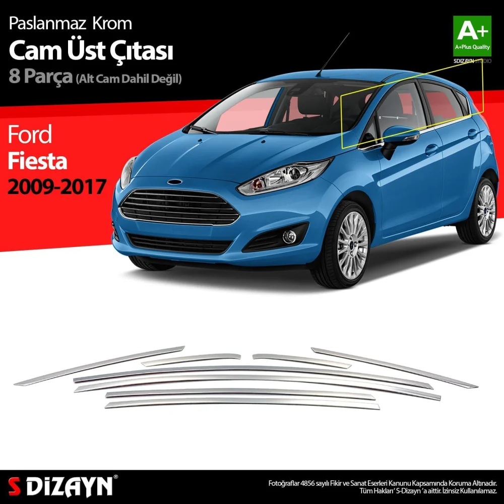 Drs Tuning Ford Fiesta Krom Cam Üst Çıtası 8 Parça 2009-2017