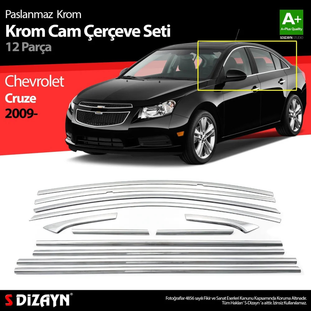 Drs Tuning Chevrolet Cruze SD Krom Cam Çerçeve Seti 12 Prç 2009-2019 A+ Kalite