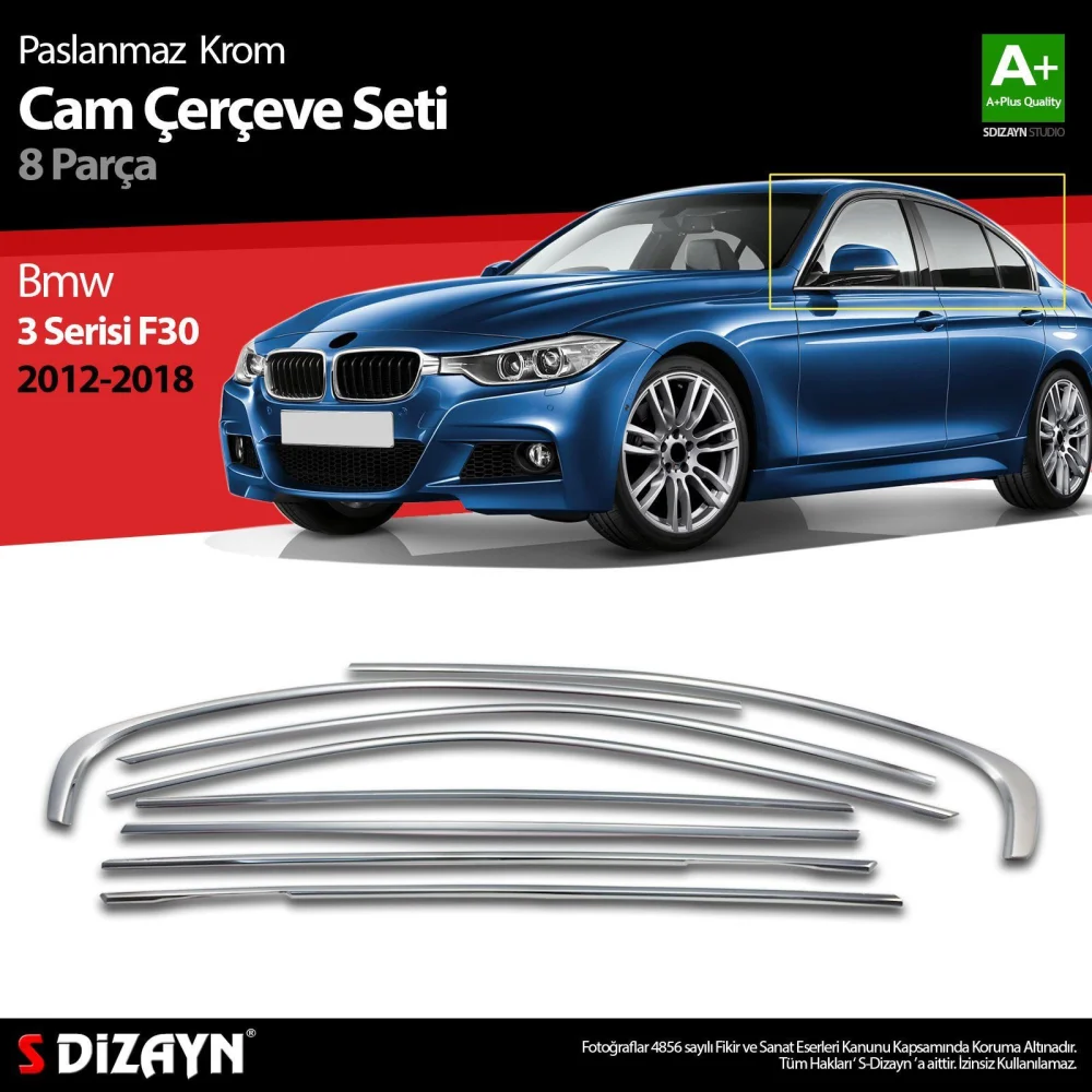 Drs Tuning Bmw 3 Serisi F30 Krom Cam Çerçeve Seti 8 Prç 2012-2017 A+ Kalite