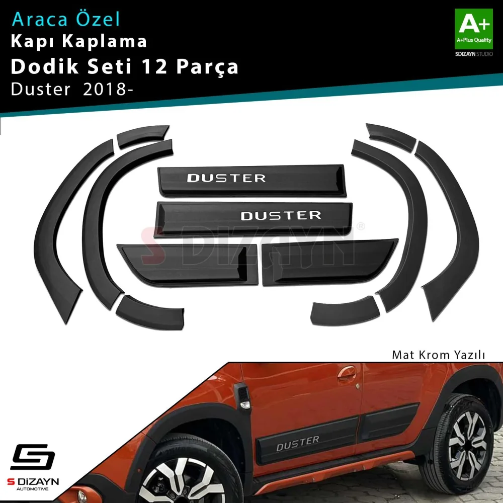 Dacia Duster 2 Kapı Koruma ve Çamurluk Kaplaması Dodik Seti Mat Krom Yazılı 12 Prç 2018-2023 Arası