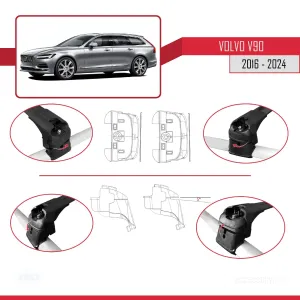 Volvo V90 (EU) 2016 ve Sonrası ile uyumlu ACE-2 Ara Atkı Tavan Barı SİYAH thumb 4
