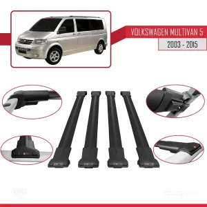 Volkswagen Multivan (T5) 2003-2015 Arası ile uyumlu FLY Model Ara Atkı Tavan Barı SİYAH 4 ADET BAR thumb 4
